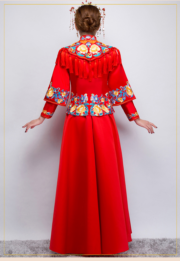 牡丹繡花流蘇新娘禮服，時(shí)尚氣質(zhì)中式禮服