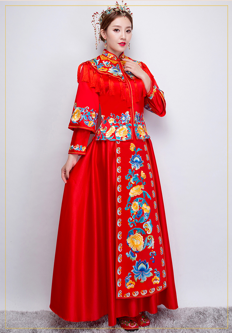 牡丹繡花流蘇新娘禮服，時(shí)尚氣質(zhì)中式禮服