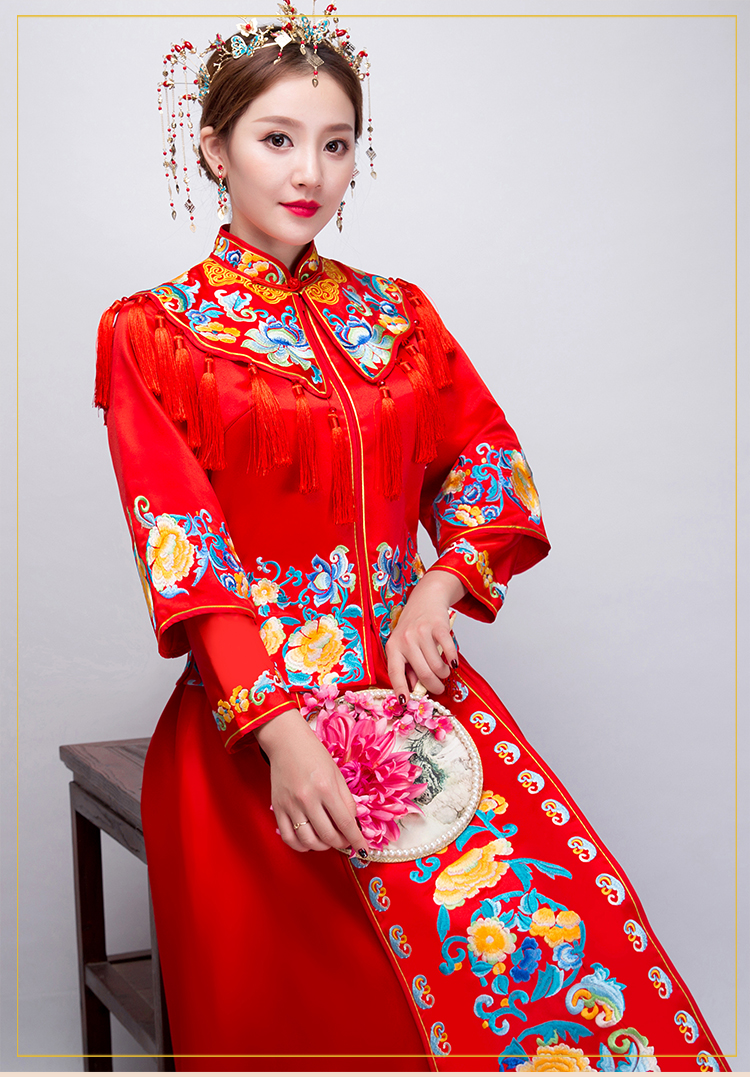 牡丹繡花流蘇新娘禮服，時(shí)尚氣質(zhì)中式禮服