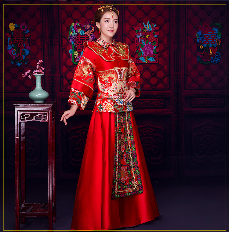 復(fù)古風(fēng)小披肩新娘禮服，時尚氣質(zhì)中式禮服