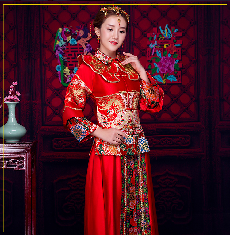 復(fù)古風(fēng)小披肩新娘禮服，時尚氣質(zhì)中式禮服