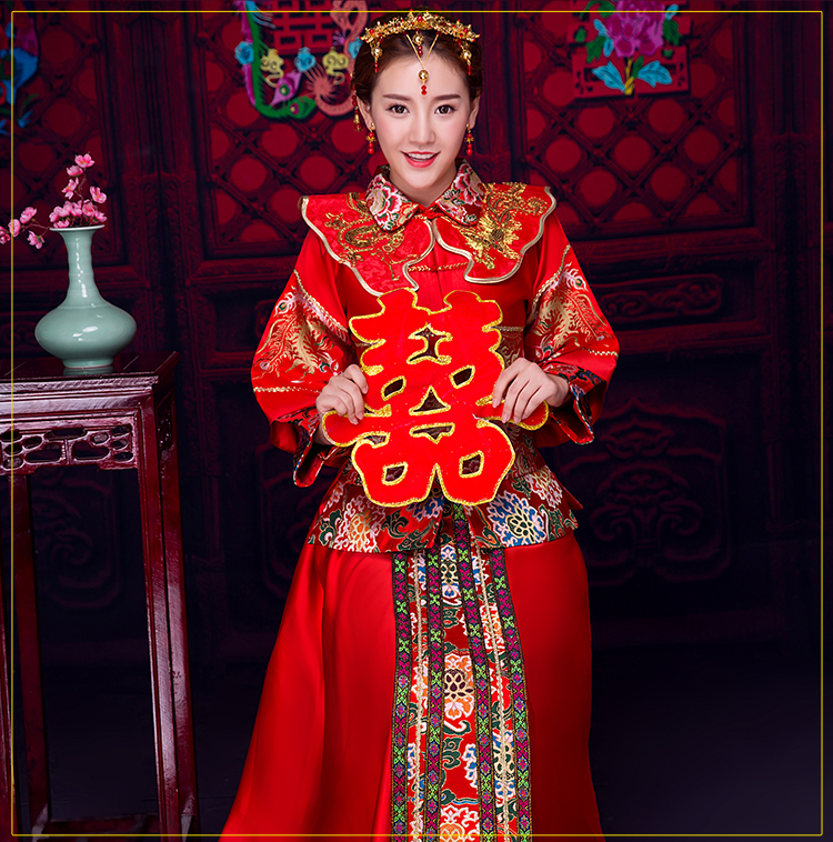 復(fù)古風(fēng)小披肩新娘禮服，時尚氣質(zhì)中式禮服