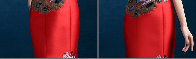 時(shí)尚復(fù)古禮服裙，迷人長(zhǎng)款中式禮服