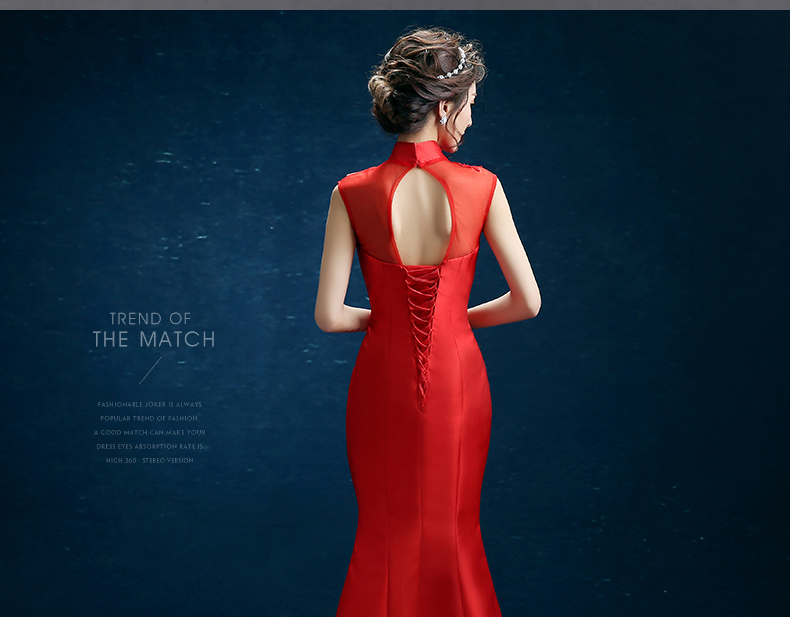 時(shí)尚復(fù)古禮服裙，迷人長(zhǎng)款中式禮服