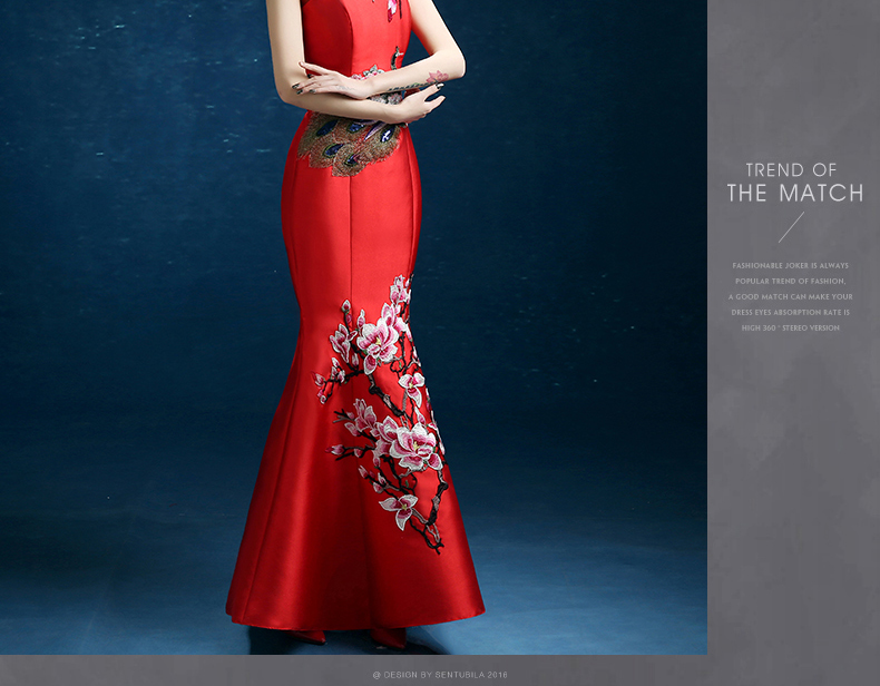 時(shí)尚復(fù)古禮服裙，迷人長(zhǎng)款中式禮服