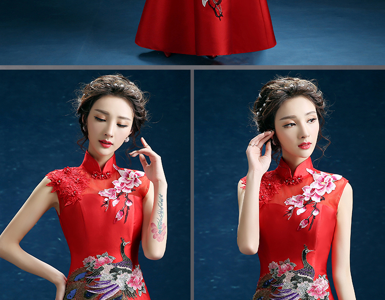 時(shí)尚復(fù)古禮服裙，迷人長(zhǎng)款中式禮服