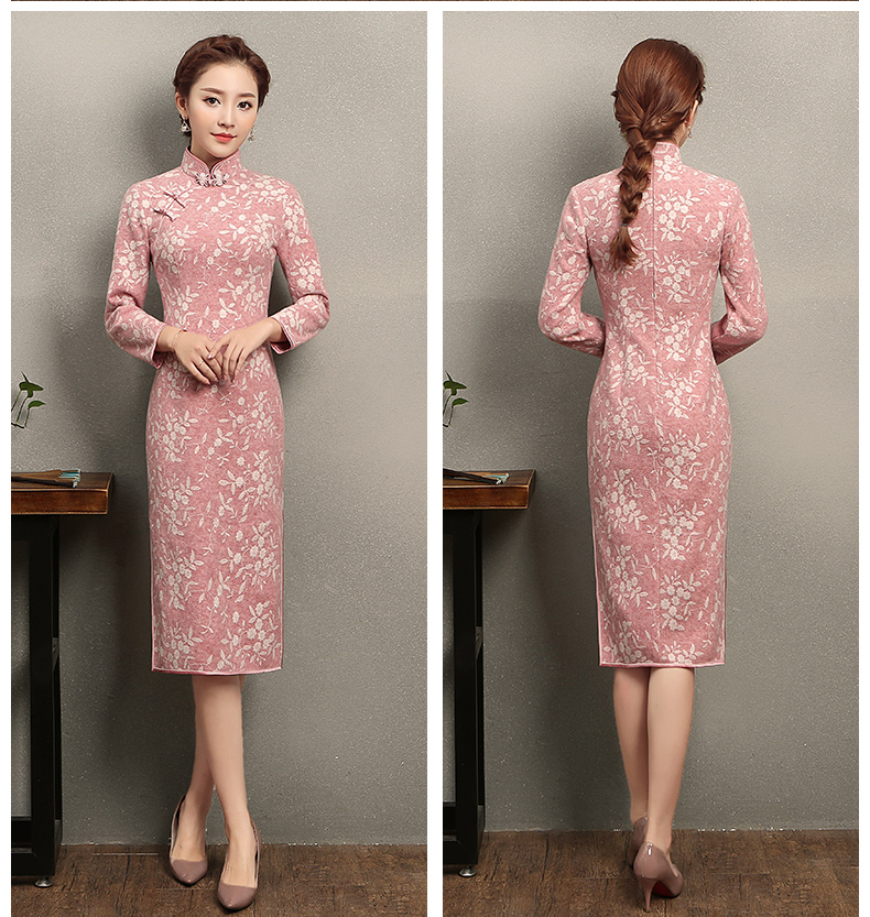 蒂香中長款旗袍，粉嫩清純旗袍裙