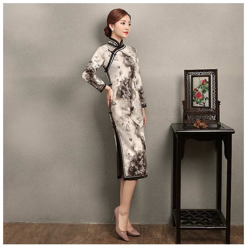 墨蝶時尚優(yōu)雅旗袍，水墨印花旗袍裙