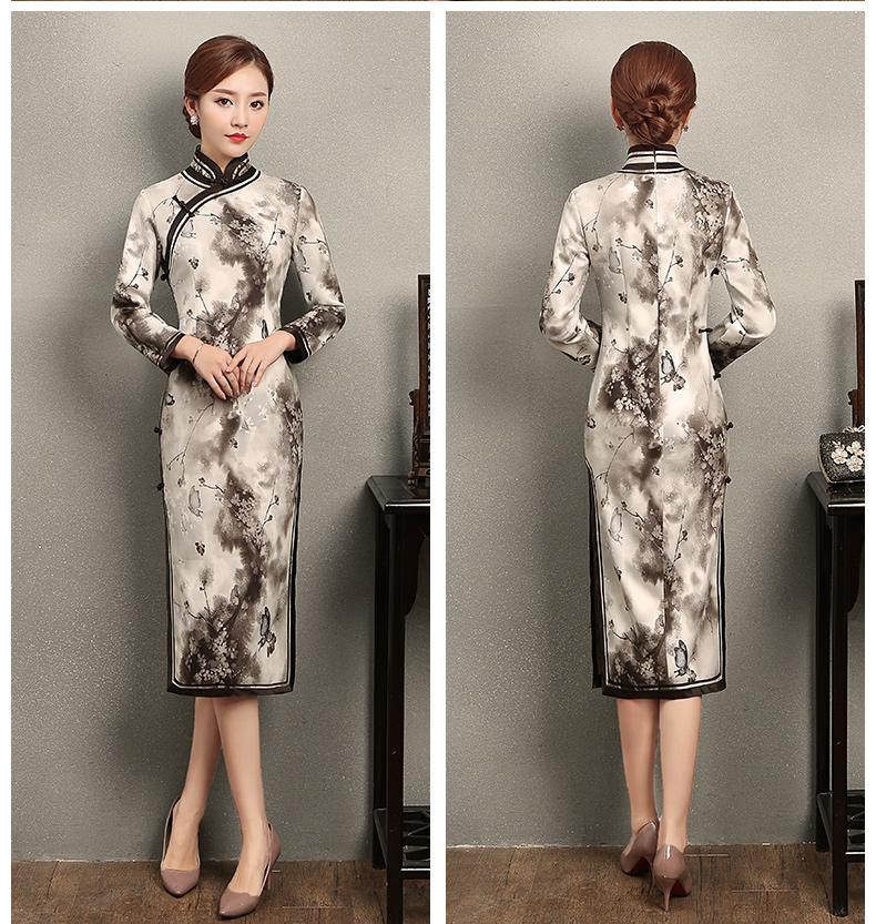 墨蝶時尚優(yōu)雅旗袍，水墨印花旗袍裙