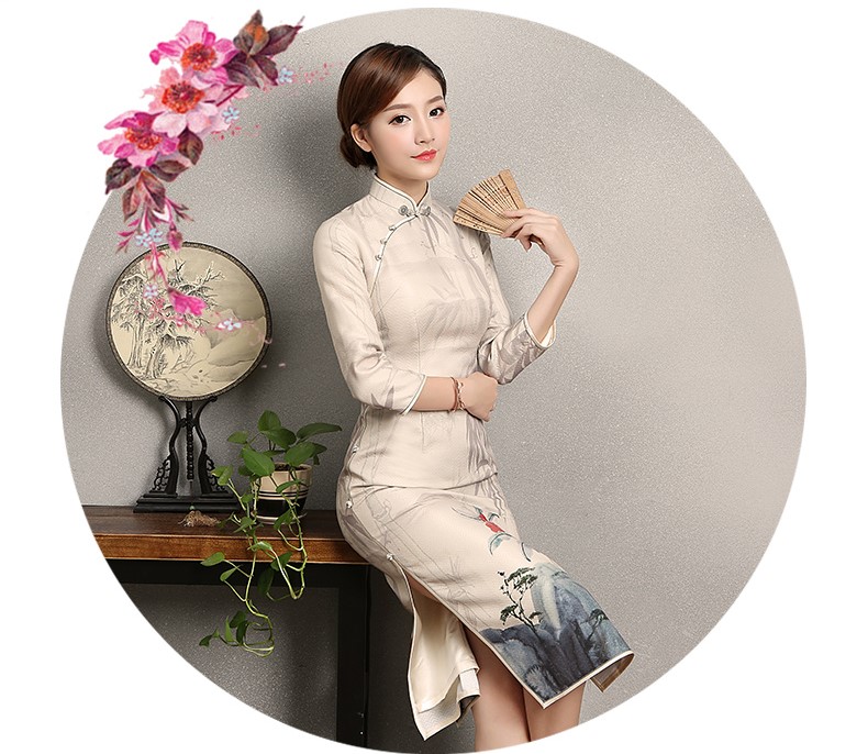 水墨山水印花染旗袍，復(fù)古家佳樂文學(xué)旗袍裙