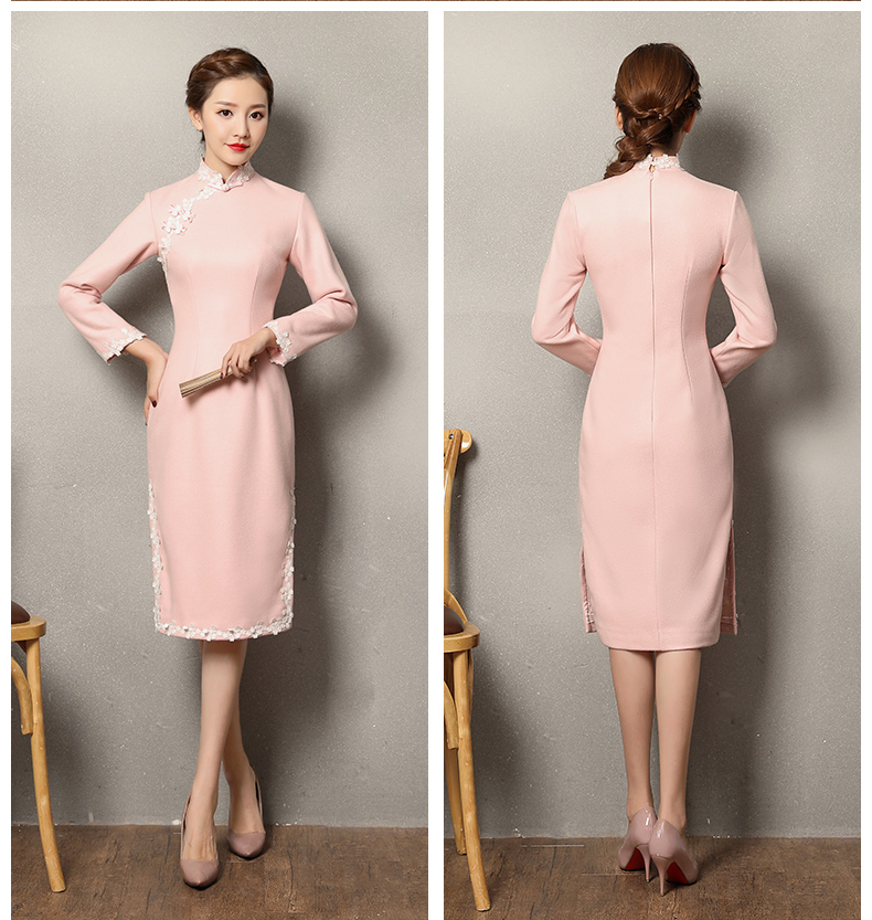 粉色蕾絲花邊旗袍，清純淑女旗袍裙