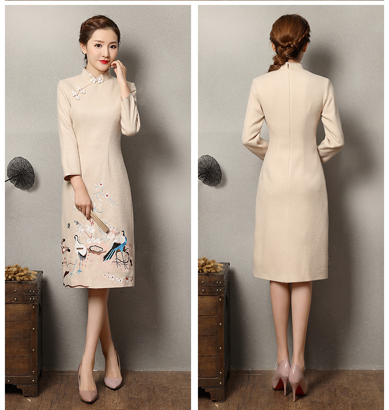 錦鶴刺繡旗袍，家佳樂文學(xué)旗袍裙