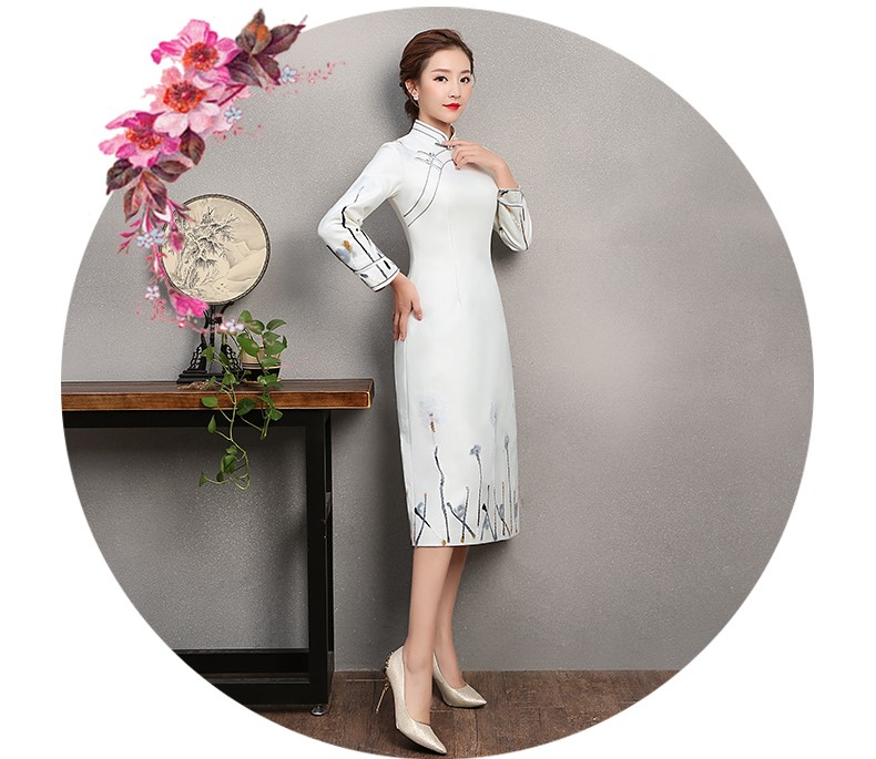 素凈寫意旗袍，簡(jiǎn)約白色旗袍裙