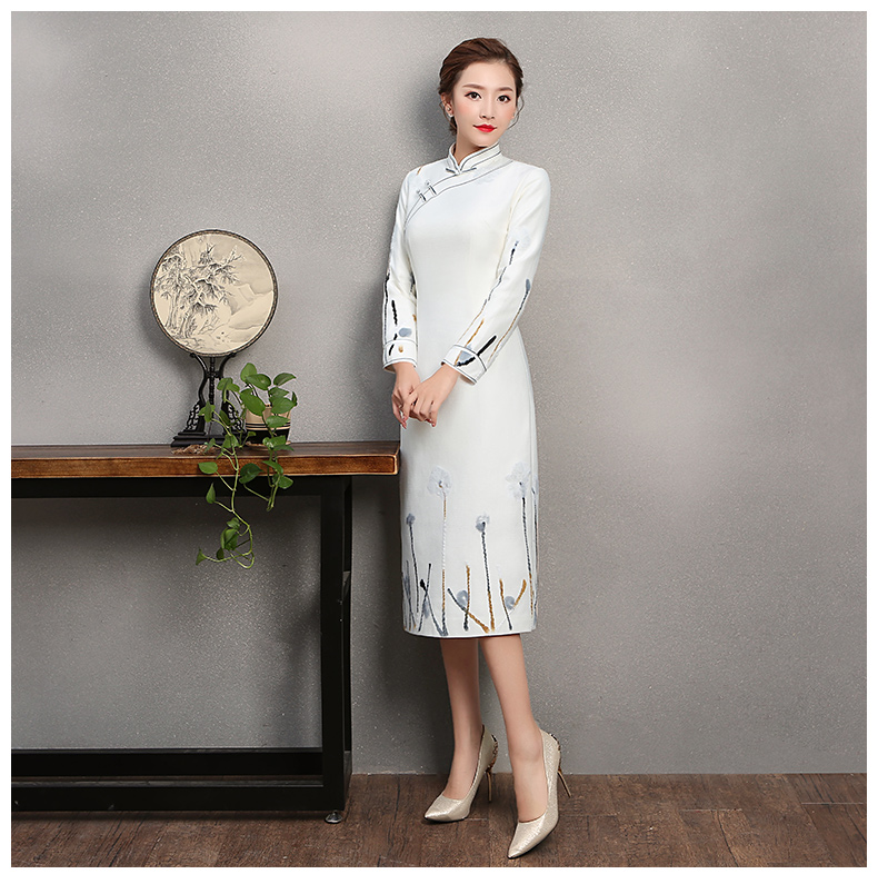素凈寫意旗袍，簡(jiǎn)約白色旗袍裙