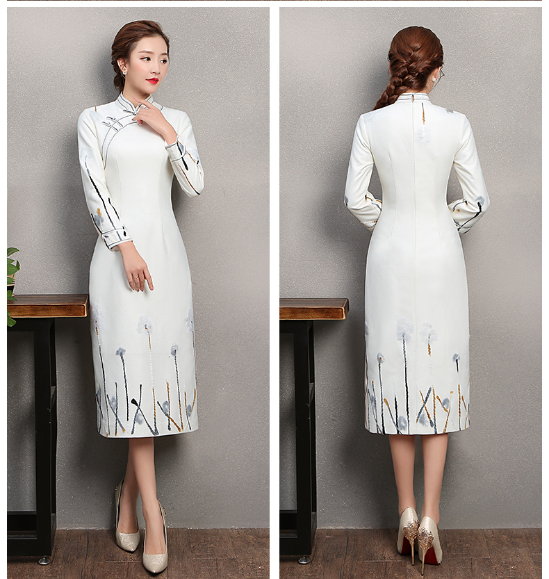素凈寫意旗袍，簡(jiǎn)約白色旗袍裙