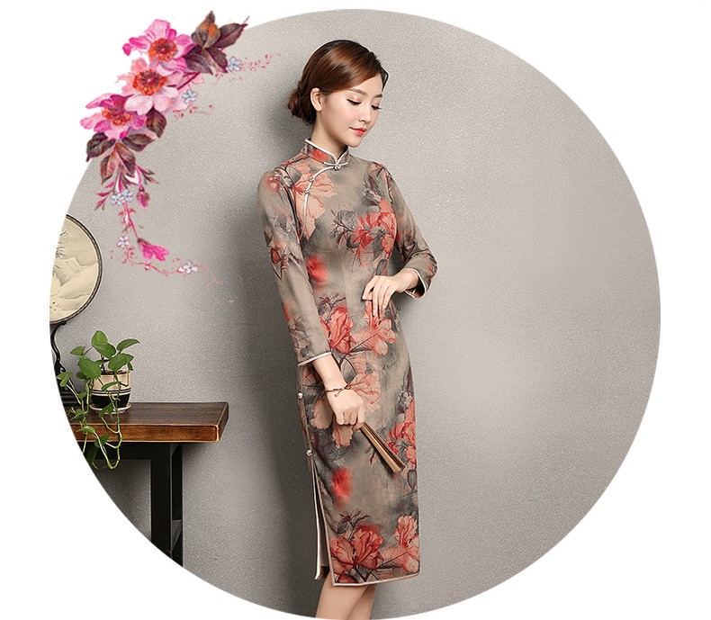 復(fù)古風(fēng)紅旦旗袍，中式紅花朵旗袍裙