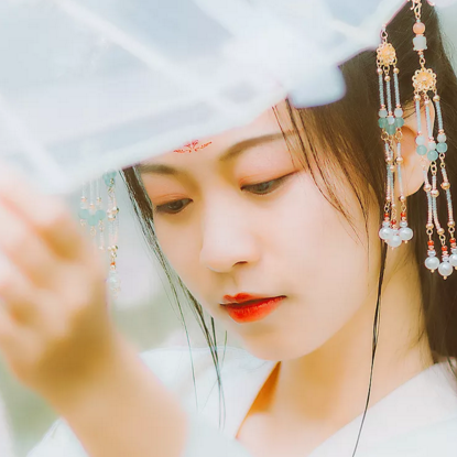 漢服女子帶傘頭像，唯美古風真人頭像
