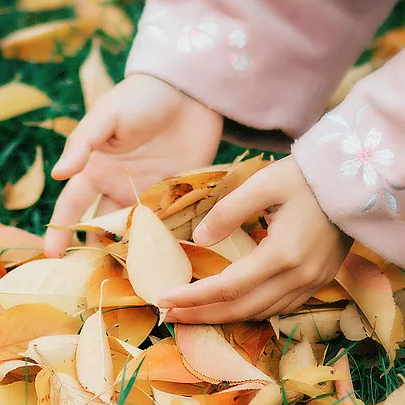 落葉飄粉衣女生頭像，唯美古風(fēng)真人頭像