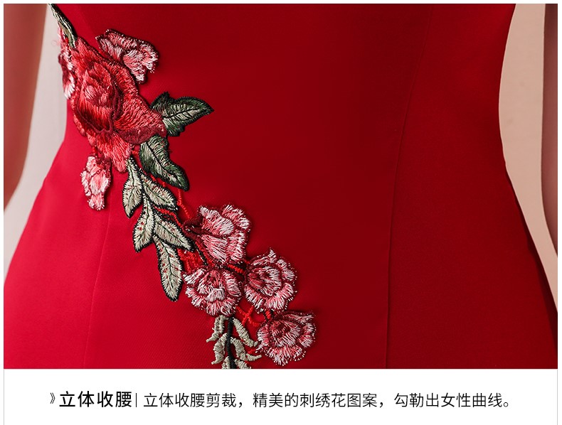 蕾絲花朵中式禮服，性感魚尾晚禮服