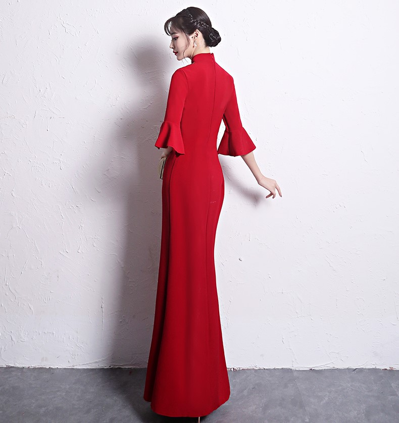 時尚復古中式禮服，喇叭袖晚禮服