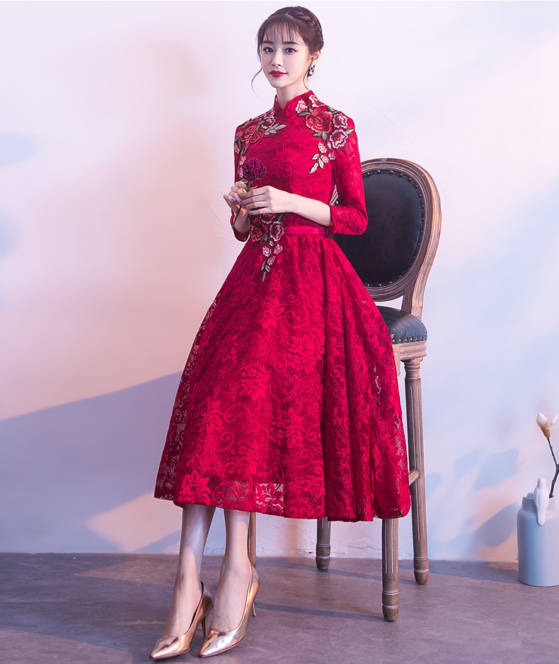 古典蕾絲中式禮服，優(yōu)雅花朵晚禮服