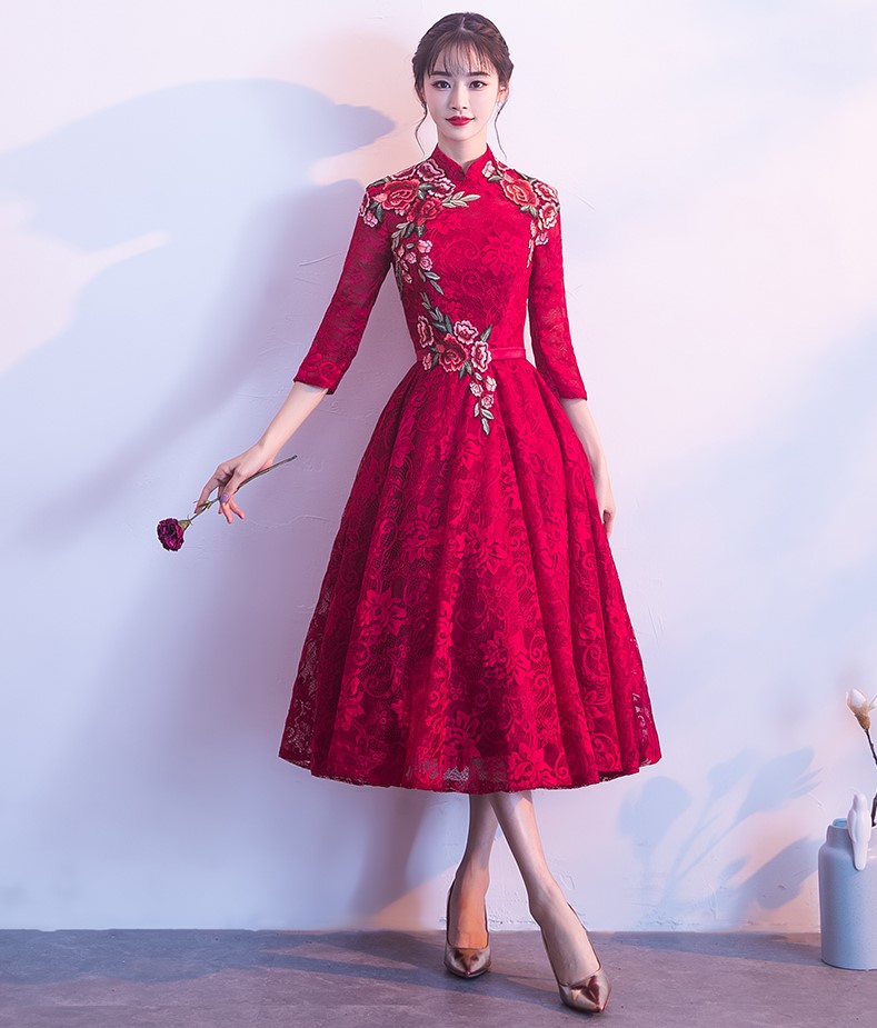 古典蕾絲中式禮服，優(yōu)雅花朵晚禮服