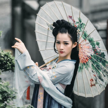 兩組齊胸襦裙?jié)h服女子頭像，唯美古風真人頭像