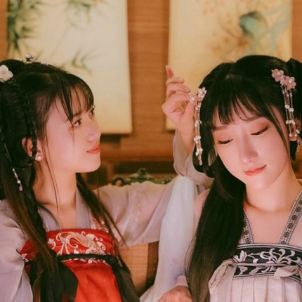 清新淡雅漢服閨蜜頭像，唯美古風真人頭像