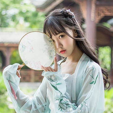 杜若花枝帶和團(tuán)扇傘女生頭像，唯美古風(fēng)頭像
