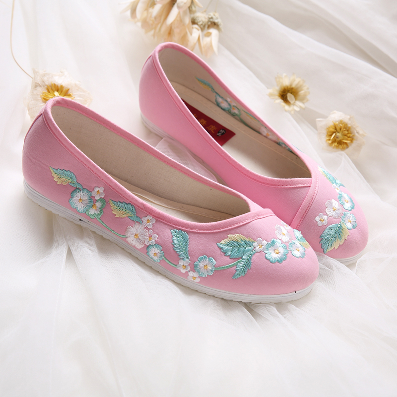小清新花朵刺繡平底鞋，復(fù)古民族風(fēng)繡花鞋