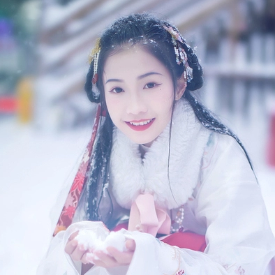 雪中團(tuán)花帶傘女子頭像，唯美古真人頭像