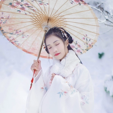 雪中團(tuán)花帶傘女子頭像，唯美古真人頭像