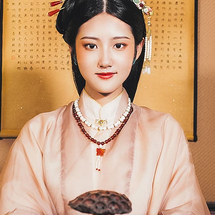 優(yōu)雅復(fù)古帶團(tuán)扇女子頭像，唯美古風(fēng)真人頭像