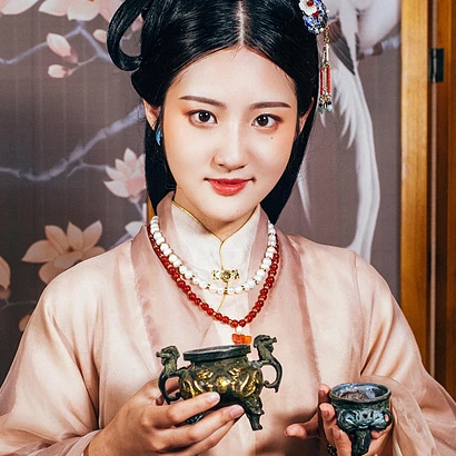 優(yōu)雅復(fù)古帶團(tuán)扇女子頭像，唯美古風(fēng)真人頭像