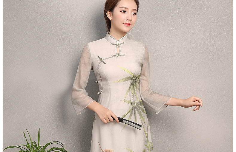 竹軒淡雅旗袍，中袖改良奧黛風(fēng)旗袍裙