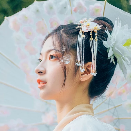 花神淚帶團(tuán)扇女生頭像，唯美古風(fēng)真人頭像