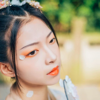 花神淚帶團(tuán)扇女生頭像，唯美古風(fēng)真人頭像
