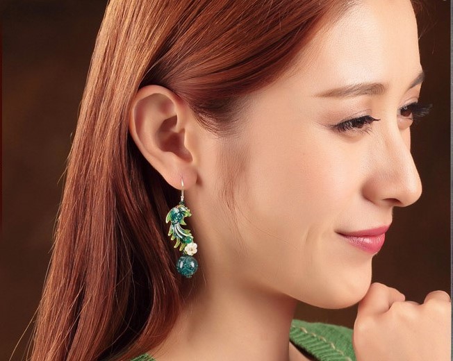 翠羽靈翩耳環(huán)，家佳樂文學(xué)琉璃景泰藍(lán)鳳凰首飾