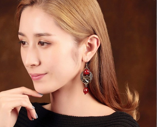 家佳樂(lè)文學(xué)紅琉璃古風(fēng)耳環(huán)首飾