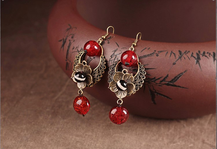 家佳樂(lè)文學(xué)紅琉璃古風(fēng)耳環(huán)首飾