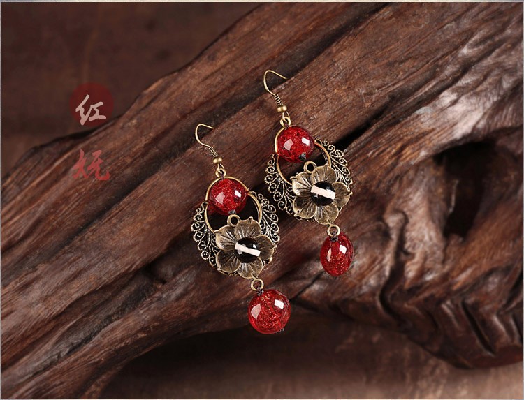 家佳樂(lè)文學(xué)紅琉璃古風(fēng)耳環(huán)首飾