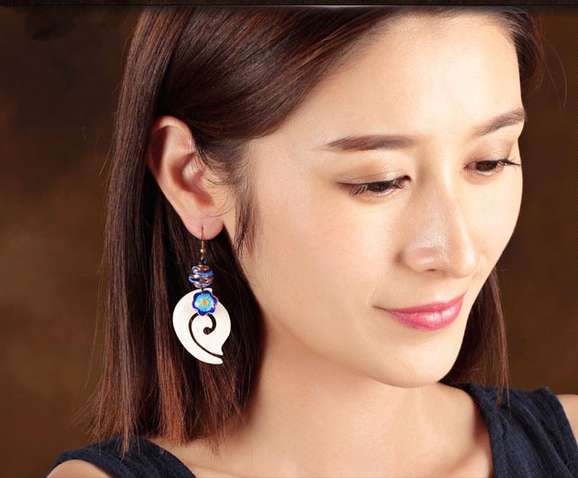 家佳樂(lè)文學(xué)白色祥云耳墜古風(fēng)耳環(huán)首飾