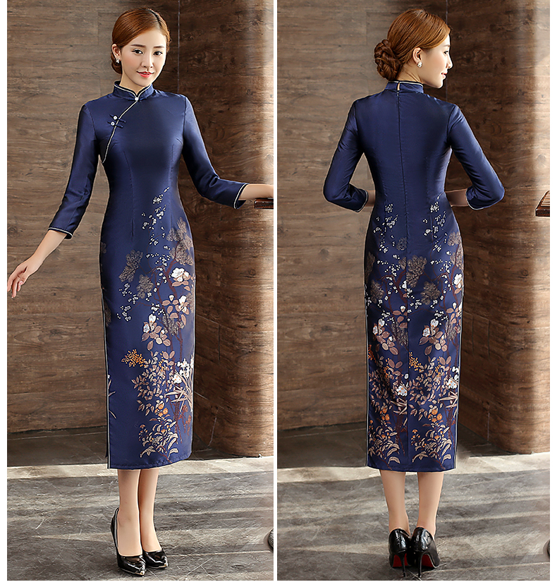藍(lán)沁古典旗袍，復(fù)古唯美旗袍裙