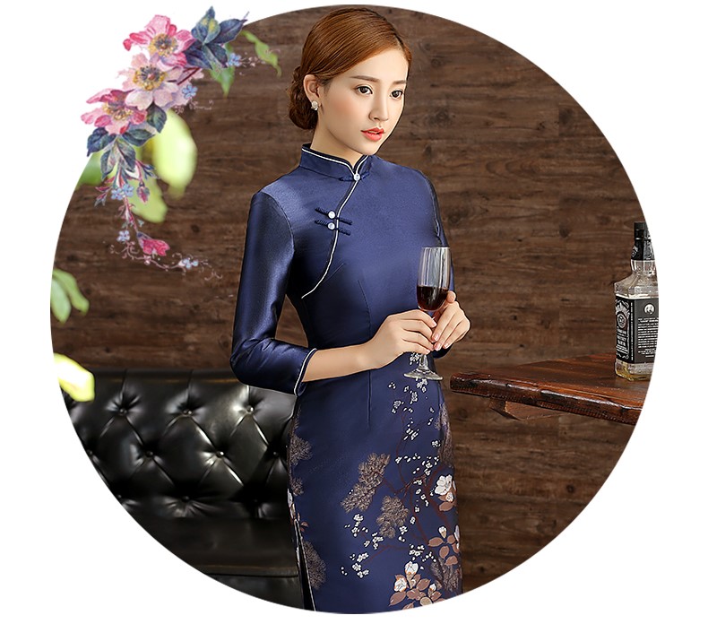 藍(lán)沁古典旗袍，復(fù)古唯美旗袍裙