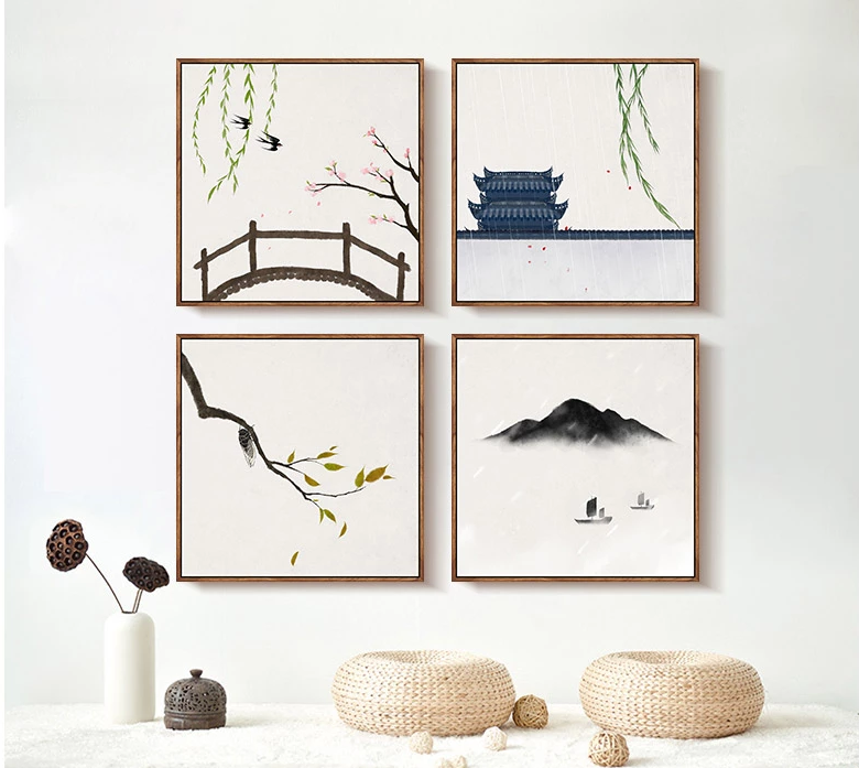 二十四節(jié)氣水墨禪意，家佳樂文學(xué)客廳裝飾畫