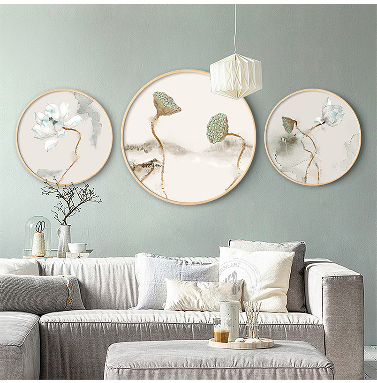 新中式寫意蓮花家佳樂文學(xué)圓形裝飾畫