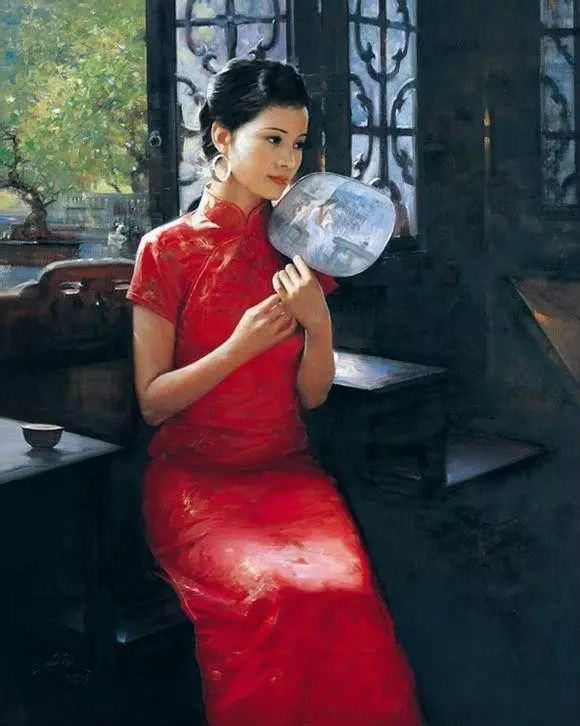 風情萬種的油畫旗袍女子！