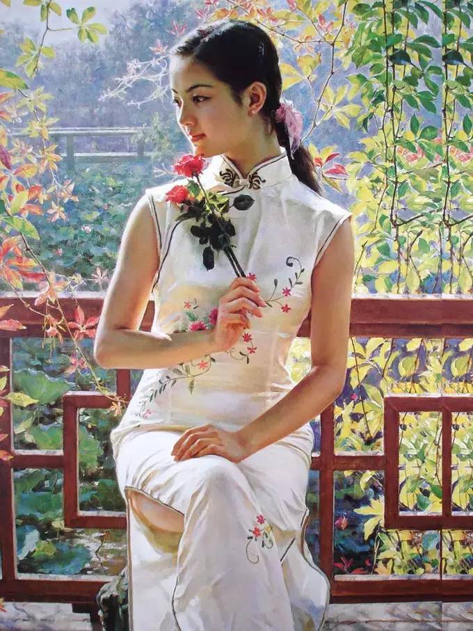 風情萬種的油畫旗袍女子！