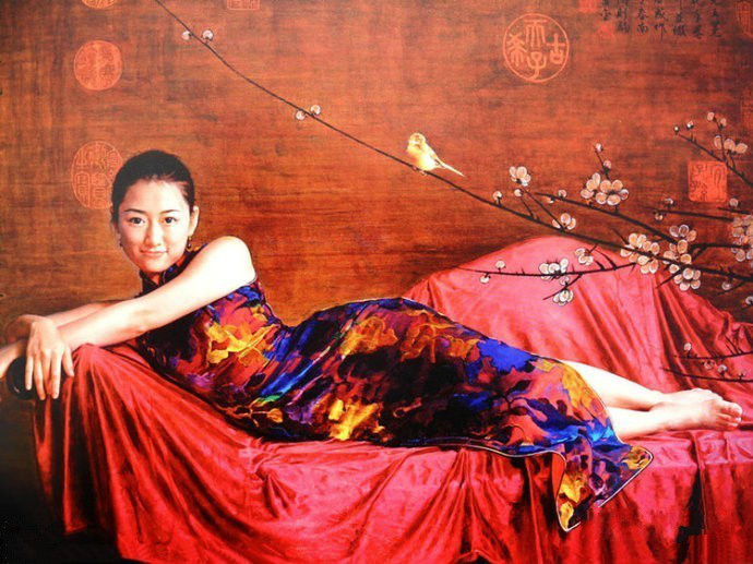 風情萬種的油畫旗袍女子！