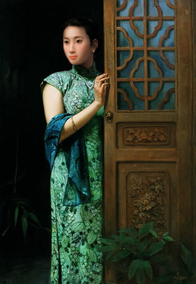 風(fēng)情萬種的油畫旗袍女子！